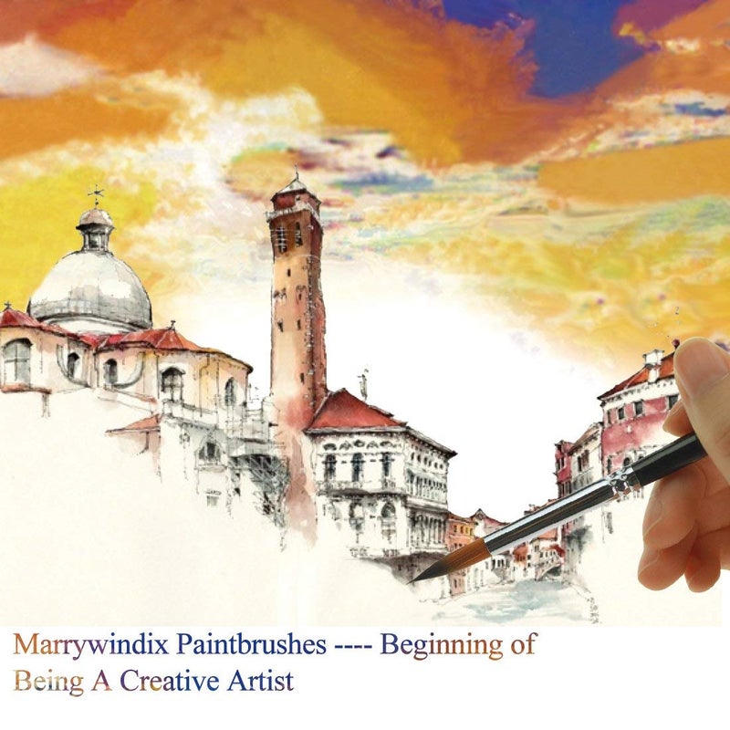 Marrywindix مجموعة فرش رسم من شعر البوني بزاوية مدببة 9 قطع، مجموعة فرش ألوان مائية من ماري وينديكس، فرشاة زيت أكريليك باللون الأسود - Image 4